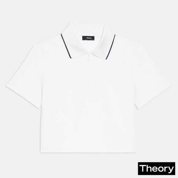 Theory **NWT** Zipped Tennis Polo in Cotton-Blend Piqué in White - Picture 10 of 13